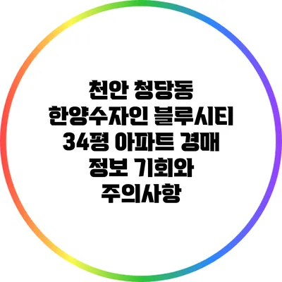 천안 청당동 한양수자인 블루시티 34평 아파트 경매 정보: 기회와 주의사항