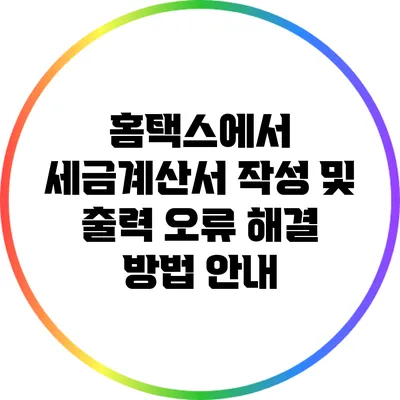 홈택스에서 세금계산서 작성 및 출력 오류 해결 방법 안내