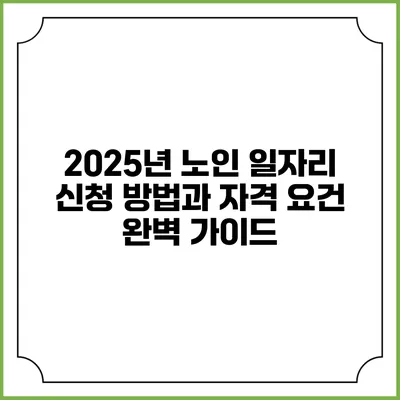 2025년 노인 일자리 신청 방법과 자격 요건 완벽 가이드