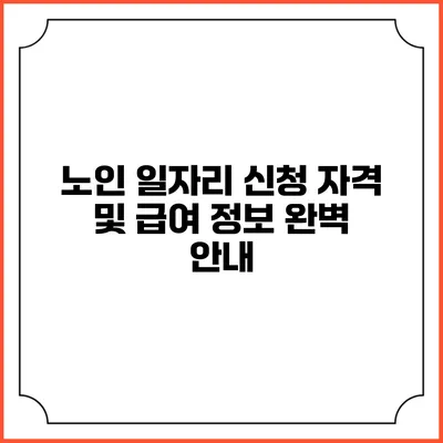 노인 일자리 신청 자격 및 급여 정보 완벽 안내