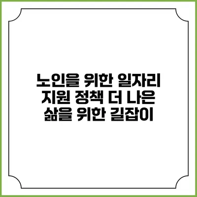 노인을 위한 일자리 지원 정책: 더 나은 삶을 위한 길잡이