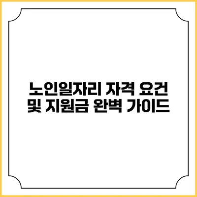 노인일자리 자격 요건 및 지원금 완벽 가이드